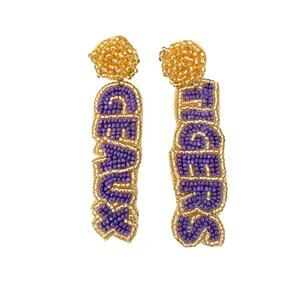 Purple & Gold Beaded Geaux Tigers/LSU Earrings/LSU Tigers Earrings/Gift for Her